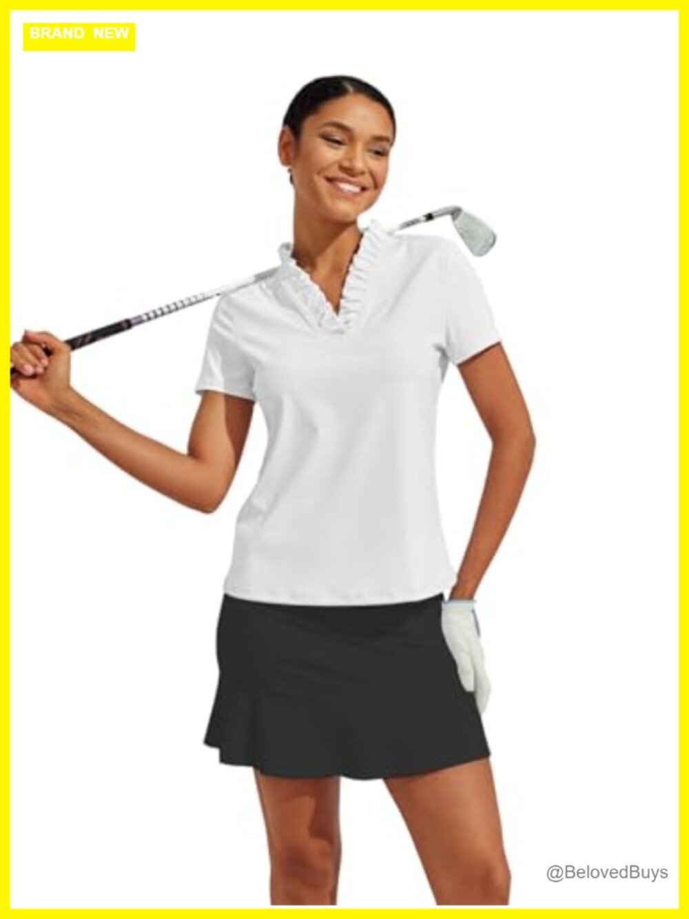 Acegolfs Womens Golf Polo Shirt Ruffle V Neck Short Sleeve UPF 50+ Rash Guard